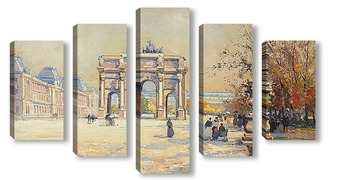 Модульная картина Париж, Сад Тюильри, Карусели Лувра