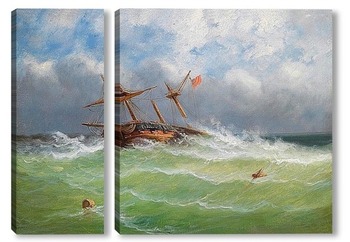 Модульная картина Парусный корабль в бурном море  