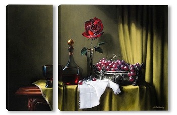 Модульная картина Бархатная роза, вино и виноград