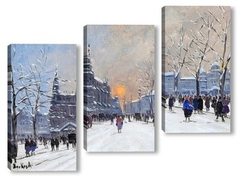 Модульная картина Улицы большого города в зимний период