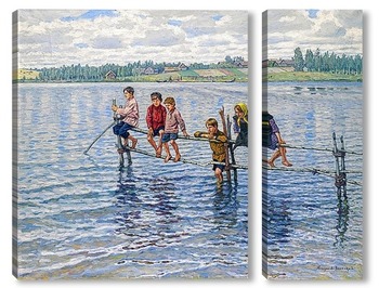 Модульная картина Дети у озера