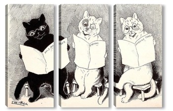 Модульная картина Три кошки, читающие ежедневные газеты