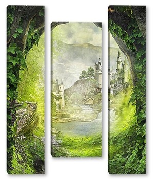 Модульная картина Сказочный замок в лесу