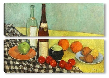 Модульная картина Натюрморт с бутылками и фруктами