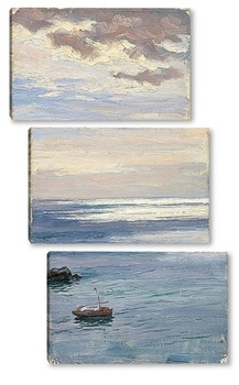 Модульная картина Этюд "Пейзаж с лодкой"