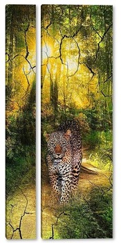 Модульная картина Леопард в лесу