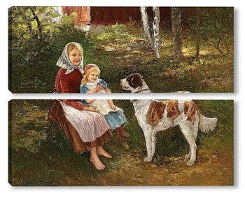 Модульная картина Ребенок и собака