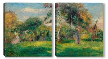 Модульная картина Луг, деревья и женщины