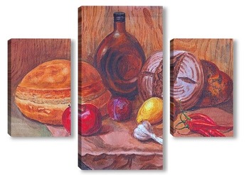 Модульная картина натюрморт с хлебом и фруктами