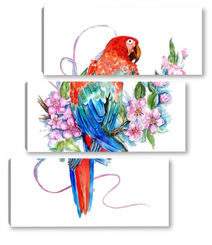 Модульная картина Попугай на ветке, попугай ара