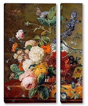 Модульная картина Корзина с цветами и бабочками