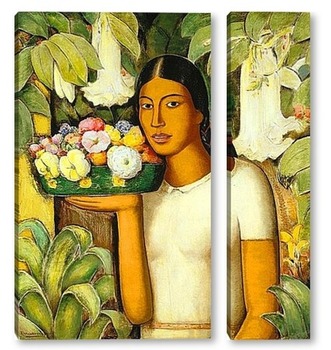 Модульная картина Женщина с цветами