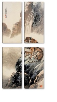 Модульная картина Тигры у водопада