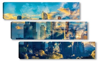 Модульная картина Москва Сити в облаках