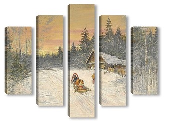 Модульная картина Русская деревня под снегом