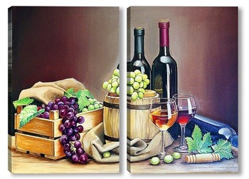 Модульная картина Натюрморт вино и виноград
