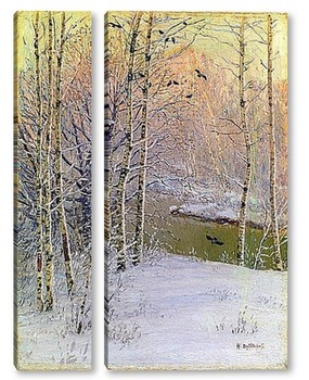 Модульная картина Река и зимний лес