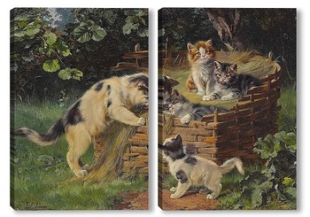 Модульная картина Кошка со своими четырьмя мальчиками