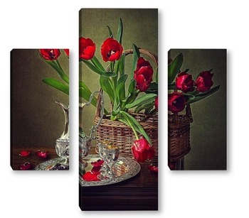 Модульная картина Натюрморт с красными тюльпанами