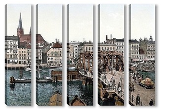 Модульная картина Длинный мост в Щецине.1890-1990 гг