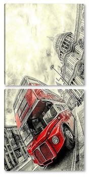 Модульная картина Красный автобус