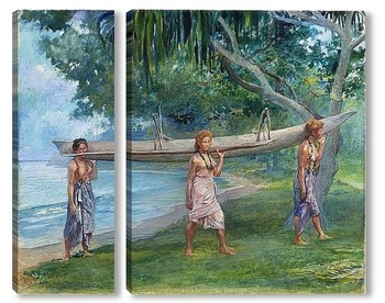 Модульная картина Девушки, несущие каноэ, Вайала в Самоа