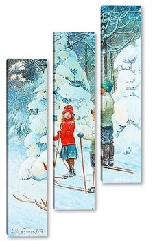 Модульная картина Дети на лыжах