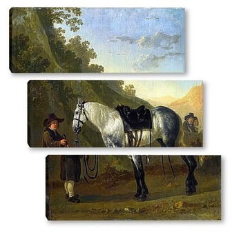 Модульная картина Мальчик с серой лошадью