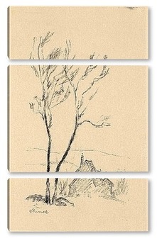 Модульная картина Дерево, пейзаж, дома