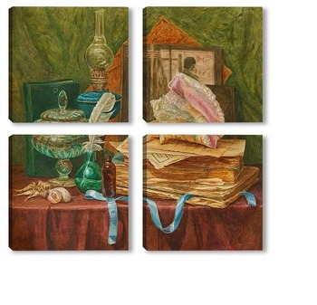 Модульная картина Натюрморт с книгами и ракушкой 