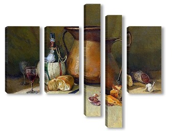 Модульная картина Натюрморт с хлебом и вином