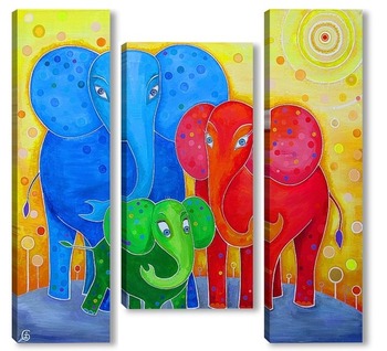 Модульная картина Семья слонов