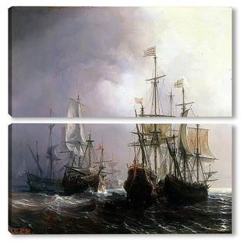Модульная картина Захват трех голландских торговых суден французскими кораблями