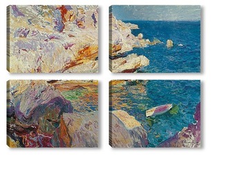 Модульная картина Хавеа.Скалы и белая лодка