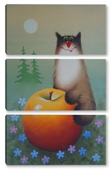 Модульная картина Кот на яблоке