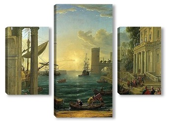Модульная картина Морской порт с Посадка царицы Савской