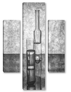 Модульная картина Черно-белый натюрморт с бутылками