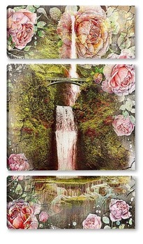 Модульная картина Водопад и цветы