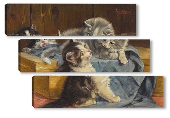 Модульная картина Три котенка на голубом полотне 