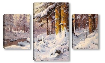 Модульная картина Зимний лес на солнце  