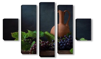Модульная картина Натюрморт с кувшином и виноградом