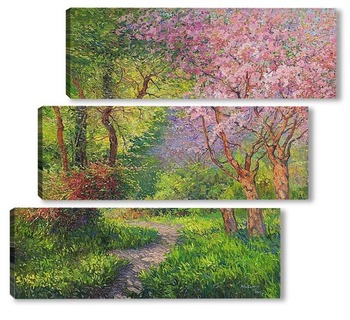 Модульная картина Пейзаж с цветущем деревом...