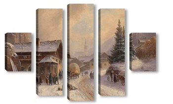 Модульная картина Деревенская улица зимой