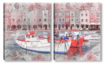Модульная картина Рыбацкие лодки в порту