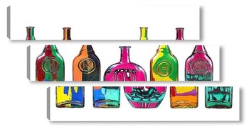 Модульная картина Пять стеклянных бутылок с абстрактным рисунком на белом фоне