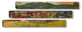 Модульная картина Пейзаж с красными домами
