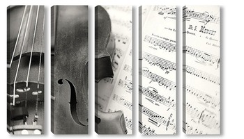 Модульная картина скрипка со струнами