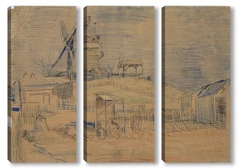 Модульная картина Сады на Монмартре и ветряная Мельница Блют-Фин