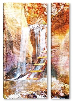 Модульная картина Водопад среди скал