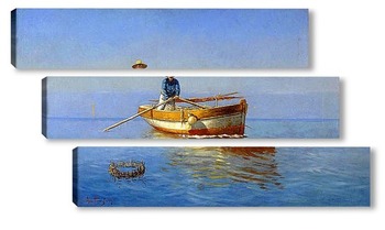 Модульная картина Рыбак на лодке